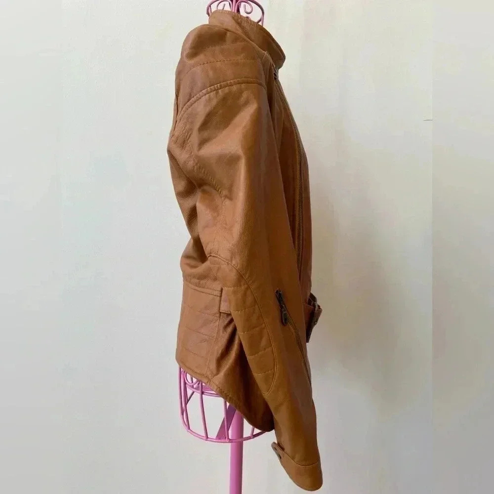 Kenna-T Leather Moto Jacket Women’s Size Small Tan Biker Jacket - Picture 5 of 16